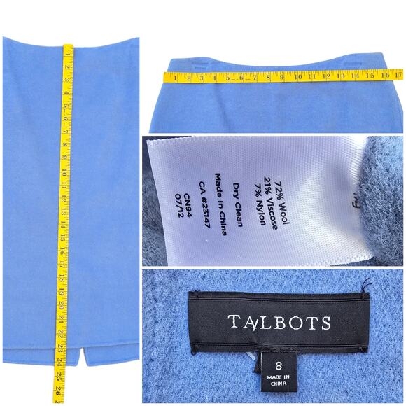 2 Wool Blend Skirts Talbots Size 8 Light Blue Wine Purple Soft Fabric Solid - Picture 4 of 12